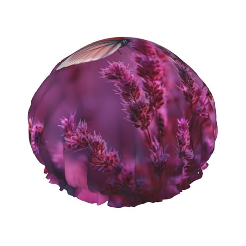 Violette Tulpe Schmetterling Druck Damen Duschhaube Wiederverwendbare elastische Duschhaube Doppellagige Haarkappe Duschhaube von BREAUX