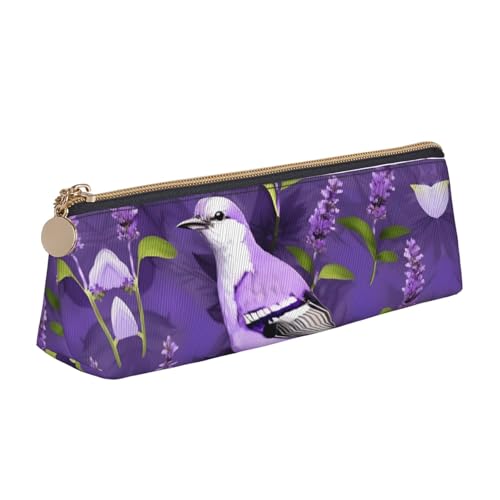 Vogel in lila Lavendel Blumen Dreieck Ledertasche Multifunktionale Kosmetiktasche Tragbare Make-up und Schreibwaren Aufbewahrungstasche, Weiß, One Size, Leichtgewichtig von BREAUX