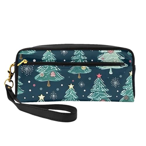 Xmas Tree Ball Stars Leder Tragbare Kosmetiktasche Reise Kosmetiktasche Tägliche Aufbewahrungstasche für Damen und Herren Schwarz Einheitsgröße, Schwarz, One Size von BREAUX