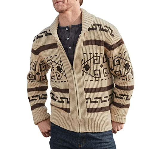 BREEWO Strickjacke Herren Lose Mode Revers Gestrickter Jacke Herren Winter Jacquard Sweater Jacke Herren Komfortabel All-Match Langarm Jacke Herren E-Khaki XXL von BREEWO