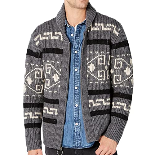 BREEWO Strickjacke Herren Lose Mode Revers Gestrickter Jacke Herren Winter Jacquard Sweater Jacke Herren Komfortabel All-Match Langarm Jacke Herren D-Grey XXL von BREEWO