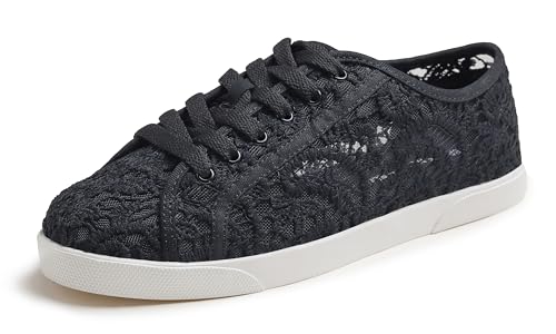 BREEZE NOUTHERLY Damen Klassische Ballerinas Profilsohle Glänzende Paillette Flach，Schwarze gehäkelte Plimsolls zum Schnüren 38 von BREEZE NOUTHERLY