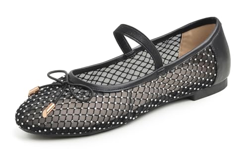 BREEZE NOUTHERLY Damen Klassische Ballerinas Profilsohle Glänzende Paillette Flach Schwarz Diamant 40 von BREEZE NOUTHERLY