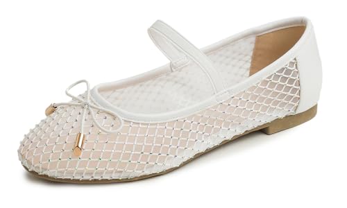 BREEZE NOUTHERLY Damen Klassische Ballerinas Profilsohle Glänzende Paillette Flach Weiß Diamant 38 von BREEZE NOUTHERLY