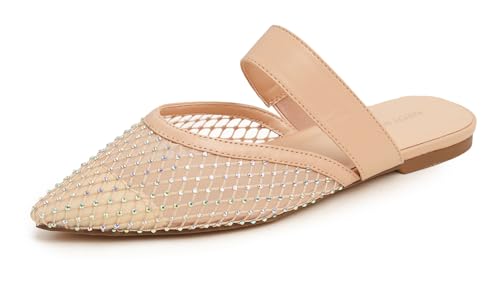 BREEZE NOUTHERLY Slingback erstklassige Damen Ballerina mit Ausgeh-Schuhe Sommer-Spitze Masche Beige Strass Gummiband 40 von BREEZE NOUTHERLY