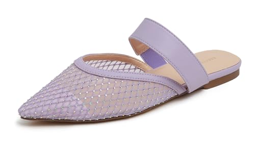 BREEZE NOUTHERLY Slingback erstklassige Damen Ballerina mit Ausgeh-Schuhe Sommer-Spitze Masche Flieder Strass Gummiband 38 von BREEZE NOUTHERLY