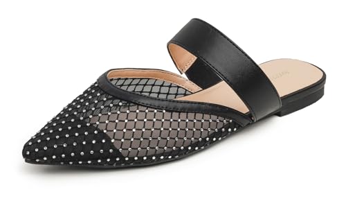 BREEZE NOUTHERLY Slingback erstklassige Damen Ballerina mit Ausgeh-Schuhe Sommer-Spitze Masche Schwarz Strass Gummiband 39 von BREEZE NOUTHERLY