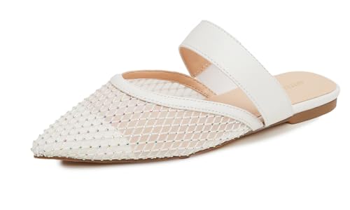 BREEZE NOUTHERLY Slingback erstklassige Damen Ballerina mit Ausgeh-Schuhe Sommer-Spitze Masche Weiß Strass Gummiband 38 von BREEZE NOUTHERLY