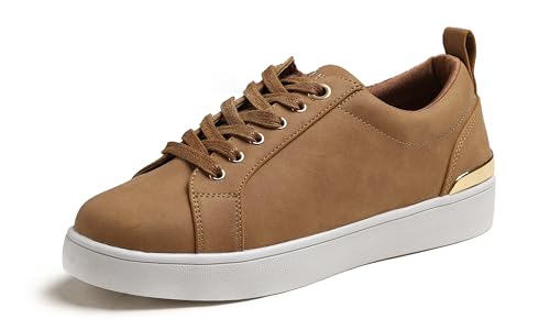 BREEZE NOUTHERLY Women's Featured PU Leather Lace-Up Sneaker,Damen Sneaker Atmungsaktiv Turnschuhe Leicht Laufschuhe Sportschuhe Freizeitschuhe Lässiges Cause Camle Veganes Leder Nubuck Schlichter 38 von BREEZE NOUTHERLY