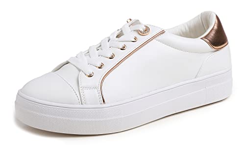 BREEZE NOUTHERLY Women's Featured PU Leather Lace-Up Sneaker,Damen Sneaker Atmungsaktiv Turnschuhe Leicht Laufschuhe Sportschuhe Freizeitschuhe Lässiges Cause Diamant Öse Roségold 37 von BREEZE NOUTHERLY