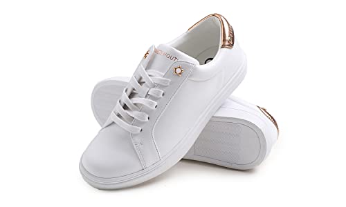 BREEZE NOUTHERLY Women's Featured PU Leather Lace-Up Sneaker,Damen Sneaker Atmungsaktiv Turnschuhe Leicht Laufschuhe Sportschuhe Freizeitschuhe Lässiges Cause Stern Öse Roségold 39 von BREEZE NOUTHERLY