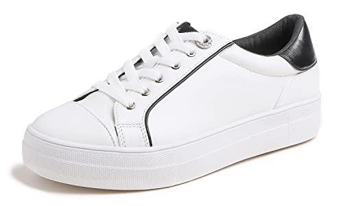 BREEZE NOUTHERLY Women's Featured PU Leather Lace-Up Sneaker,Damen Sneaker Atmungsaktiv Turnschuhe Leicht Laufschuhe Sportschuhe Freizeitschuhe Lässiges Diamant Öse Schwarz 37 von BREEZE NOUTHERLY