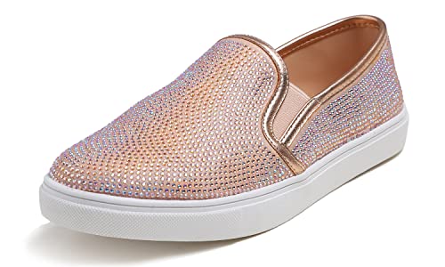 BREEZE NOUTHERLY Women's Sparkle Rhinestone Jeweled Loafer Flats,Damen Sneaker Atmungsaktiv Turnschuhe Leicht Laufschuhe Sportschuhe Freizeitschuhe Lässiges Roségold Strassstein 38 von BREEZE NOUTHERLY