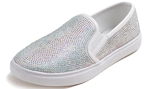 BREEZE NOUTHERLY Women's Sparkle Rhinestone Jeweled Loafer Flats,Damen Sneaker Atmungsaktiv Turnschuhe Leicht Laufschuhe Sportschuhe Freizeitschuhe Lässiges Weiß Strassstein 38 von BREEZE NOUTHERLY