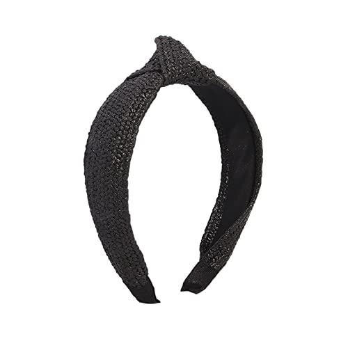 RHAIYAN Böhmisches Haarband Sommer Stroh Weben Geknotetes Stirnband Fit for Frauen Kreuz Handgefertigter Haarband Haarband Haarschmuck Kopfbedeckung (Color : Noir) von BREFER