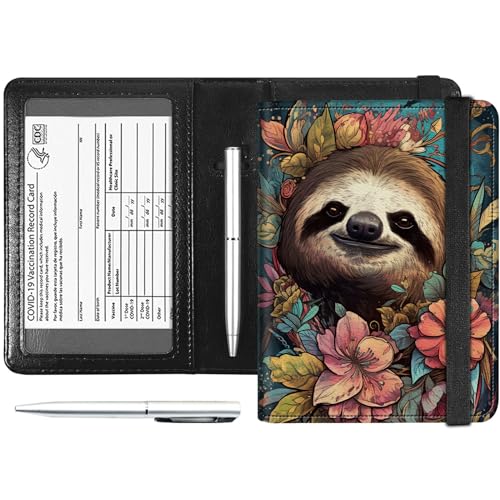 Reisepass- und Impfkartenhalter aus PU-Leder, RFID-blockierend, für Damen, mit Gummiband und Stift, Niedliche Faultier, RFID-Geldbörse von BREIDMKFM