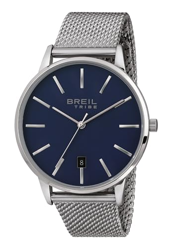 Breil Uhr Herren Avery Ziffernblatt BLAU Bewegung NUR Zeit Quartz e MESH Stahl Silber EW0457 von Breil
