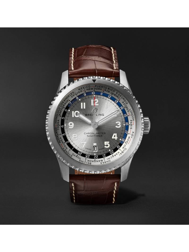 BREITLING - Navitimer 8 B35 Automatic Unitime 43mm Stainless Steel and Alligator Watch, Ref. No. AB3521U01G1P1 - Men - Silver von BREITLING