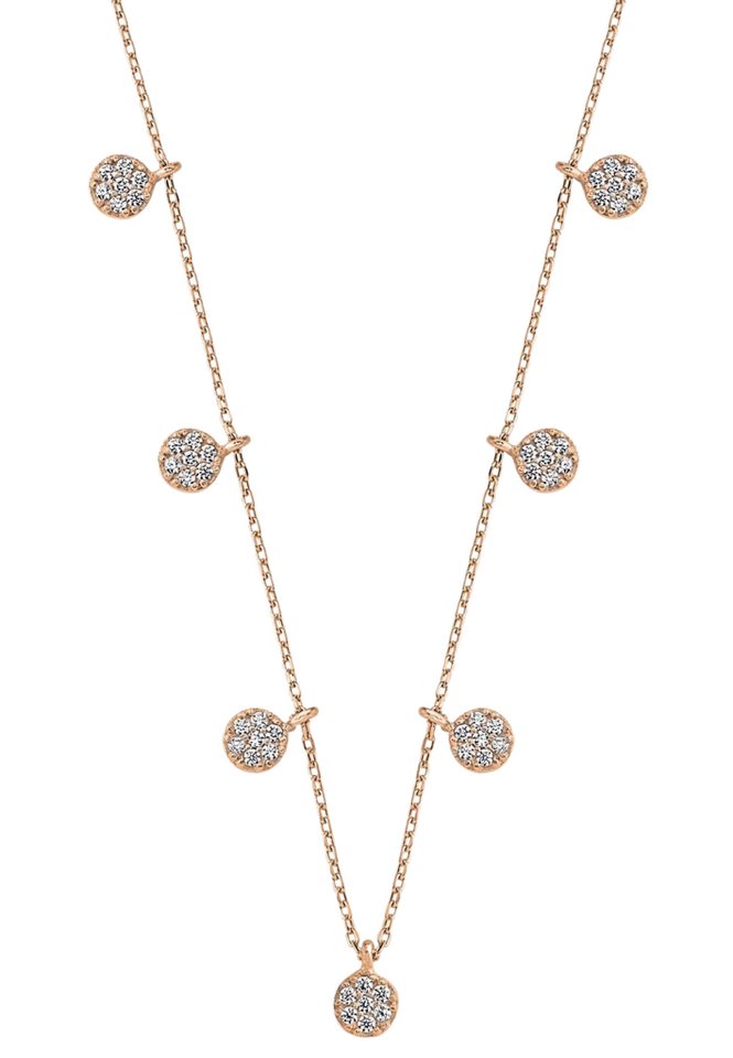 BRELLATO Collier Plättchen Damen Halskette Kristall Coins Charms Anhänger (Geschenk-Idee, Weihnachtsgeschenk Damen-Schmuck, 1-tlg., Geschenk Frau Freundin Muttertag Valentinstag Jahrestag Geburtstag), Kette, Sterling Silber 925 18K, Rosegold oder Gelbgold, 5-A Zirconia von BRELLATO