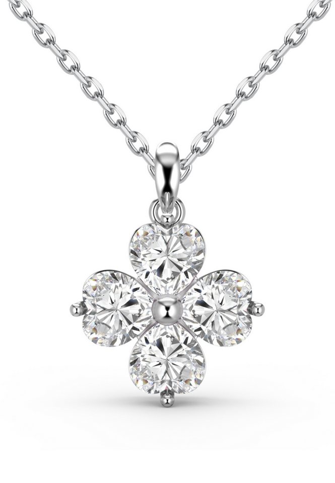 BRELLATO Kette mit Anhänger Funkelndes Vierblättriges Kleeblatt mit Herz-Kristalle Halskette, (Blume Geschenk-Set, Geschenk-Idee Damen-Schmuck Silber-Kette mit Ice-Crushed Kreuz-Design Zirkon Crystals, 2-tlg., inkl. Schmuck-Box zum Valentinstag, Muttertag, Ostern, Geburtstag), Glücksklee Glück Symbol Talisman Collier Sterling Silber 925 von BRELLATO