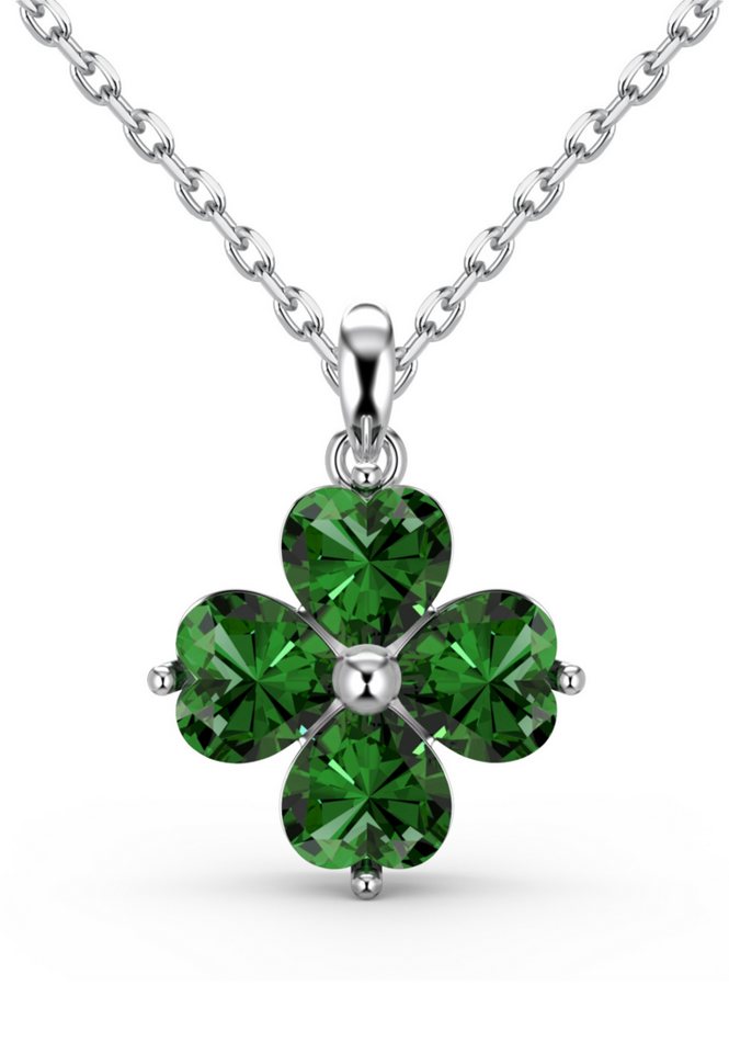 BRELLATO Kette mit Anhänger Funkelndes Vierblättriges Kleeblatt mit Herz-Kristalle Halskette, (Blume Geschenk-Set, Geschenk-Idee Damen-Schmuck Silber-Kette mit Ice-Crushed Kreuz-Design Zirkon Crystals, 2-tlg., inkl. Schmuck-Box zum Valentinstag, Muttertag, Ostern, Geburtstag), Glücksklee Glück Symbol Talisman Collier Sterling Silber 925 von BRELLATO