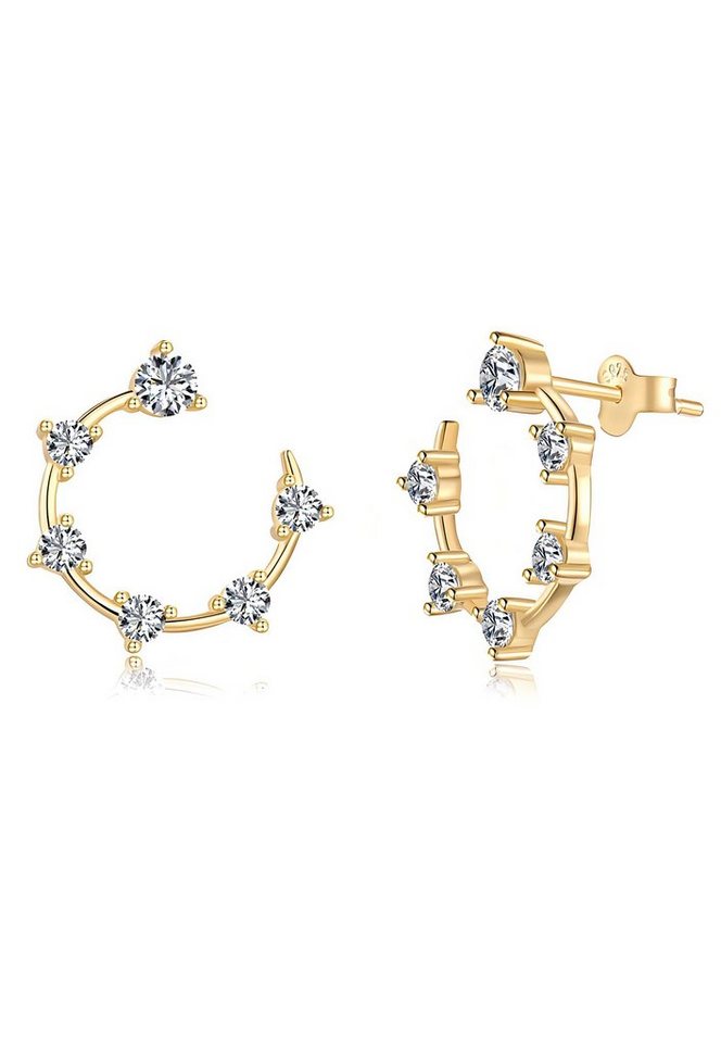 BRELLATO Paar Creolen Damen Ohrringe Ohrstecker Runde Kreise mit Kristallen (Geschenk-Idee, Weihnachtsgeschenk Damen-Schmuck, 2-tlg., Geschenk Frau Freundin Muttertag Valentinstag Jahrestag Geburtstag), Zirkonia Kristalle Ohrschmuck Sterling Silber 925 18K Rhodiniert von BRELLATO