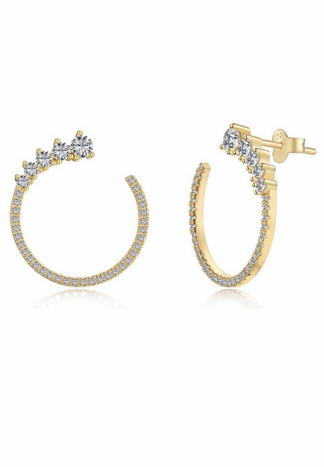 BRELLATO Paar Creolen Damen Ohrringe Ohrstecker Runde Kreise mit Kristallen (Geschenk-Idee, Weihnachtsgeschenk Damen-Schmuck, 2-tlg., Geschenk Frau Freundin Muttertag Valentinstag Jahrestag Geburtstag), Zirkonia Kristalle Ohrschmuck Sterling Silber 925 18K Rhodiniert von BRELLATO