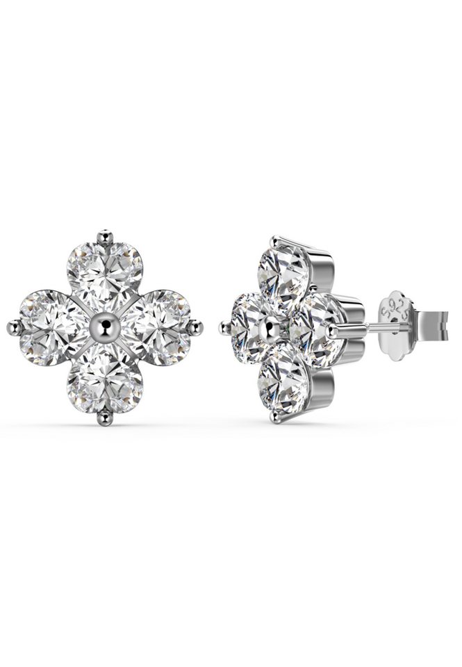 BRELLATO Paar Ohrstecker Funkelnde Vierblättrige Kleeblatt Glücksbringer Herz-Kristalle, (Geschenk-Idee Blume Damen-Schmuck Silber-Ohrschmuck mit Ice-Crushed Kreuz-Design Zirkon Crystals, 2-tlg., inkl. Schmuck-Box zum Valentinstag, Muttertag, Ostern, Geburtstag), Glücksklee Ohrringe Glück Symbol Talisman Sterling Silber 925 von BRELLATO