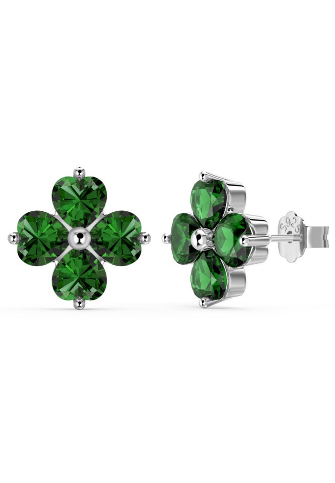 BRELLATO Paar Ohrstecker Funkelnde Vierblättrige Kleeblatt Glücksbringer Herz-Kristalle, (Geschenk-Idee Blume Damen-Schmuck Silber-Ohrschmuck mit Ice-Crushed Kreuz-Design Zirkon Crystals, 2-tlg., inkl. Schmuck-Box zum Valentinstag, Muttertag, Ostern, Geburtstag), Glücksklee Ohrringe Glück Symbol Talisman Sterling Silber 925 von BRELLATO