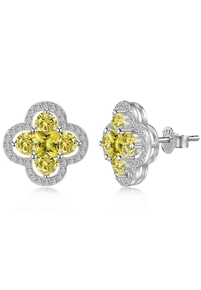 BRELLATO Paar Ohrstecker LUCKY Glitzer Glück Symbol Glücksbringer Ohrringe, (Geschenk-Idee Damen-Schmuck mit Ice-Crushed Blume Kreuz-Design Zirkon Kristall, 2-tlg., inkl. Schmuck-Box zum Valentinstag, Muttertag, Ostern, Geburtstag), Glücksklee Kleeblatt Talisman Collier Sterling Silber 925, Zirkonia von BRELLATO