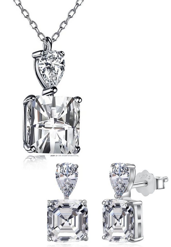 BRELLATO Schmuckset Set Glitzer Damen Kristall Halskette Anhänger Ohrstecker, (Geschenk-Idee, Geschenkset Damen-Schmuck Kette mit Facetten-Schliff Zirkon und Crystal Tropfen, 3-tlg., Inkl., Ohrringe, Schmuck-Box, Verpackung, zum, Valentinstag, Muttertag), Kristall-Collier Sterling Silber 925 18K Weißgold Rhodiniert, Zirkonia von BRELLATO