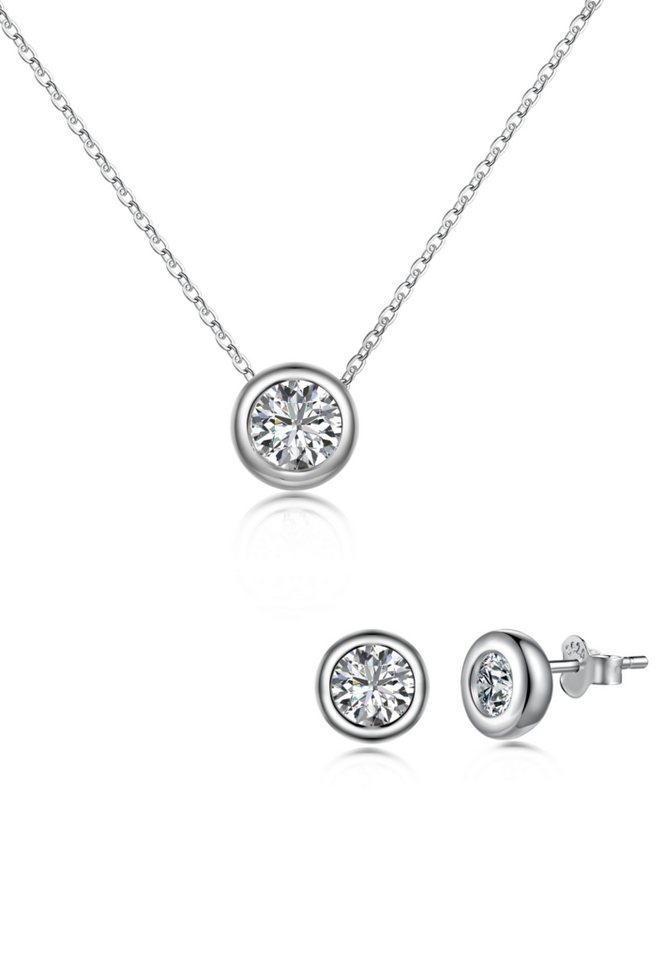 BRELLATO Schmuckset Solitär Set Damen Kristall Ring Halskette Anhänger Ohrstecker, (Geschenk-Idee, Geschenkset Damen-Schmuck Kette mit Ice-Crushed-Schliff Zirkon Kristall, 3-tlg., inkl., Ohrringe, Schmuck-Box, zum, Valentinstag, Muttertag, Weihnachten), Kristall-Collier Sterling Silber 925 18K Weißgold Rhodiniert BRELLATO Schmuckset Solitär Set Damen Kristall Ring Halskette Anhänger Ohrstecker, (Geschenk-Idee, Geschenkset Damen-Schmuck Kette mit Ice-Crushed-Schliff Zirkon Kristall, 3-tlg., inkl., Ohrringe, Schmuck-Box, zum, Valentinstag, Muttertag, Weihnachten), Kristall-Collier Sterling Silber 925 18K Weißgold Rhodiniert von BRELLATO