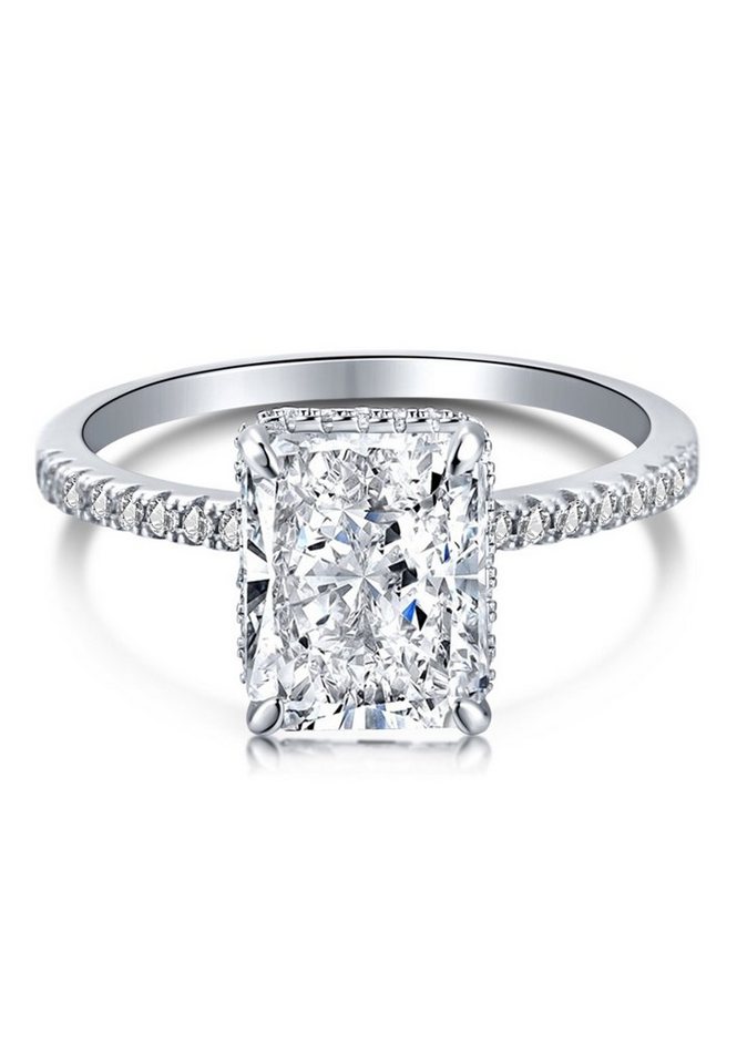 BRELLATO Silberring Damen Cocktailring Cubic Zirconia 925 Echt Sterling Silber (18K Rhodium Vergoldet o Rosegold, Vintage Verlobungsring Antragsring Damenring, Crushed Ice Kristall Ring, mit einem Großen Funkelnden Zirkonia), Bling Schmuck Statement-Ring, Steine: Diamant-Weiss oder Topas von BRELLATO