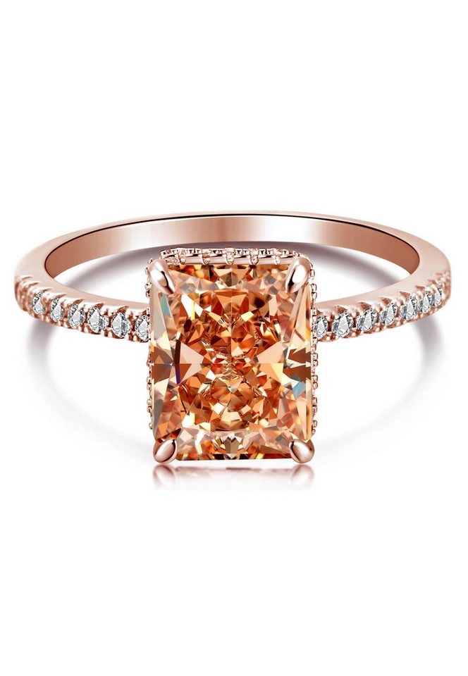 BRELLATO Silberring Damen Cocktailring Cubic Zirconia 925 Echt Sterling Silber (18K Rhodium Vergoldet o Rosegold, Vintage Verlobungsring Antragsring Damenring, mit einem Großen Funkelnden Zirkonia, Crushed Ice Kristall Ring), Bling Schmuck Statement-Ring, Steine: Diamant-Weiss oder Topas von BRELLATO