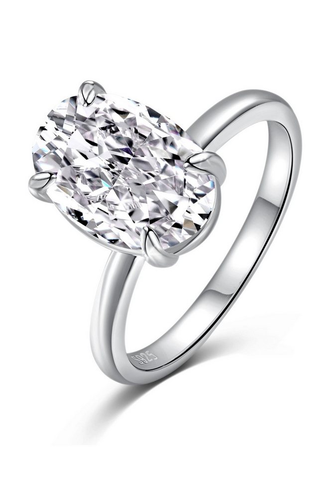 BRELLATO Silberring Damen Cocktailring Großer Zirconia Crystal 925 Echt Sterling Silber (18K Rhodium oder Vergoldet, Vintage Verlobungsring Antragsring Damenring, 1-tlg., Crushed Ice Kristall Ring, mit einem Großen Funkelnden Zirkonia), Bling Schmuck Engagement Statement-Ring, Steine: Diamant-Weiss von BRELLATO