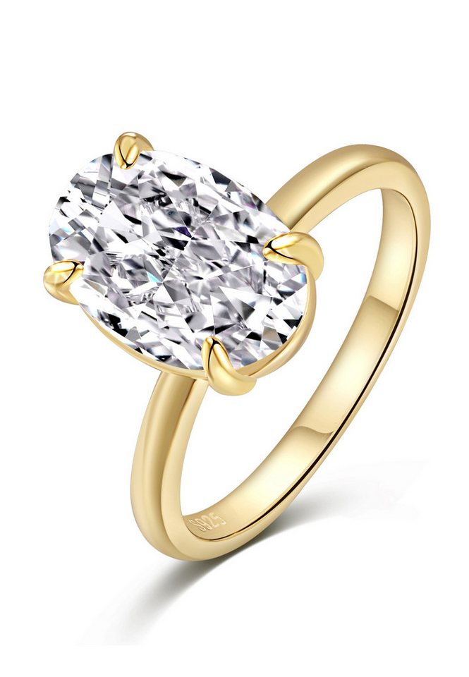 BRELLATO Silberring Damen Cocktailring Großer Zirconia Crystal 925 Echt Sterling Silber (18K Rhodium oder Vergoldet, Vintage Verlobungsring Antragsring Damenring, 1-tlg., Crushed Ice Kristall Ring, mit einem Großen Funkelnden Zirkonia), Bling Schmuck Engagement Statement-Ring, Steine: Diamant-Weiss von BRELLATO
