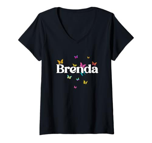 Damen Brenda - Schöner Mädchen Name mit bunten Schmetterlingen T-Shirt mit V-Ausschnitt Damen Brenda - Schöner Mädchen Name mit bunten Schmetterlingen T-Shirt mit V-Ausschnitt von BRENDA Tochter Enkel Geburtstag Geschenkideen