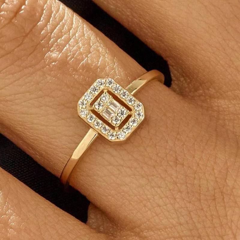 14K Solid Gold Baguette Verlobungsring Pave Zirkonia Zierliche Ehering Schmuck von BRENNMORE
