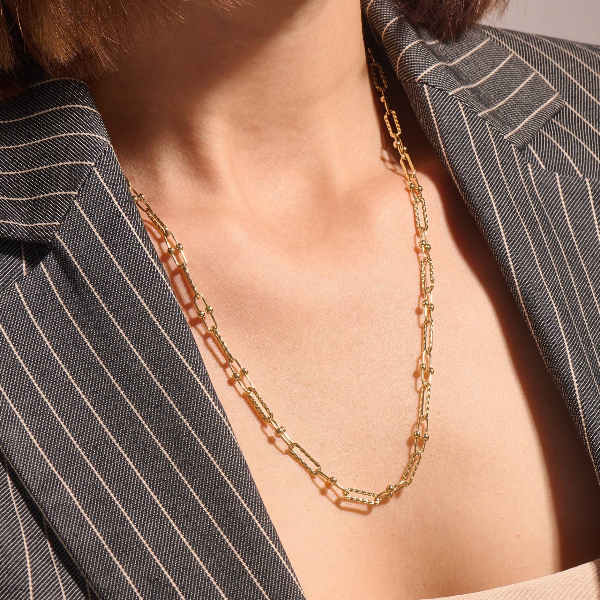 14K Gold Büroklammer Halskette, Gliederkette Aus Massivem Gold, Zierliche Damen Großer Kettenhalsband, Layered Handgemachtes Geschenk von BRENNMORE