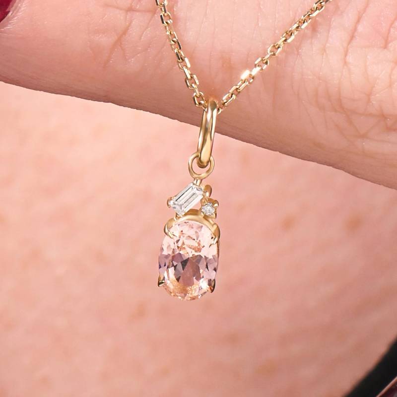 14K Solid Gold Champagner Saphir Anhänger, Ovaler Edelstein Pfirsich Halskette Für Frauen, Zierliche Orange von BRENNMORE