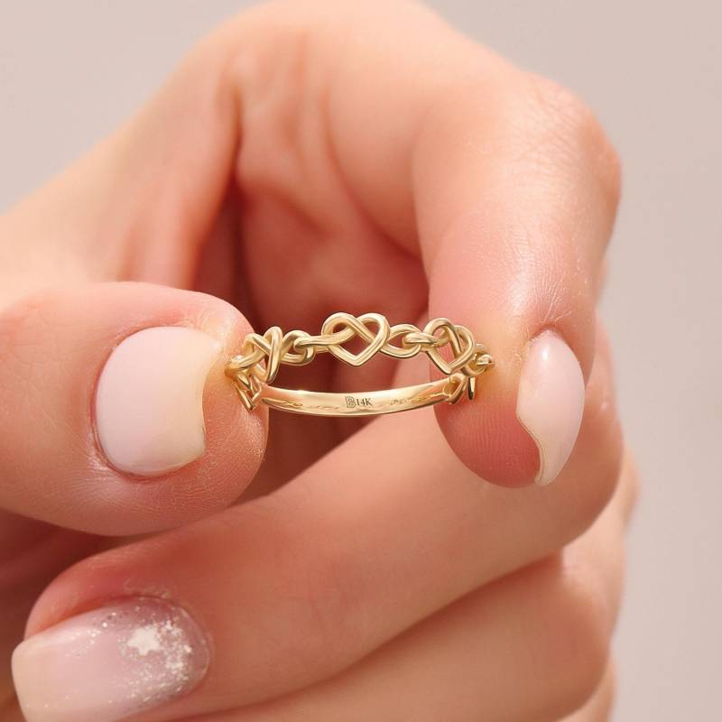 14K Gold Herz Ring, Gedrehter Draht Brezel Form Statement Minimaler Stacheldraht Midi Ring 14K Gold Herz Ring, Gedrehter Draht Brezel Form Statement Minimaler Stacheldraht Midi Ring von BRENNMORE