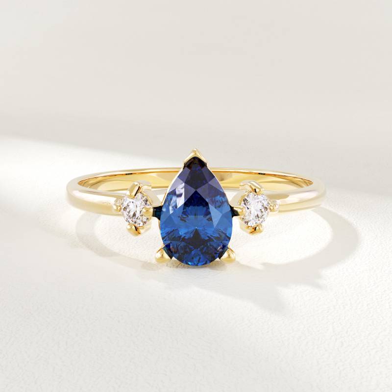 14K Gold Saphir Verlobungsring, Solid Pear Cut Blauer Solitär Ring Für Frauen, Zierliche Träne Band Brautschmuck Geschenk von BRENNMORE