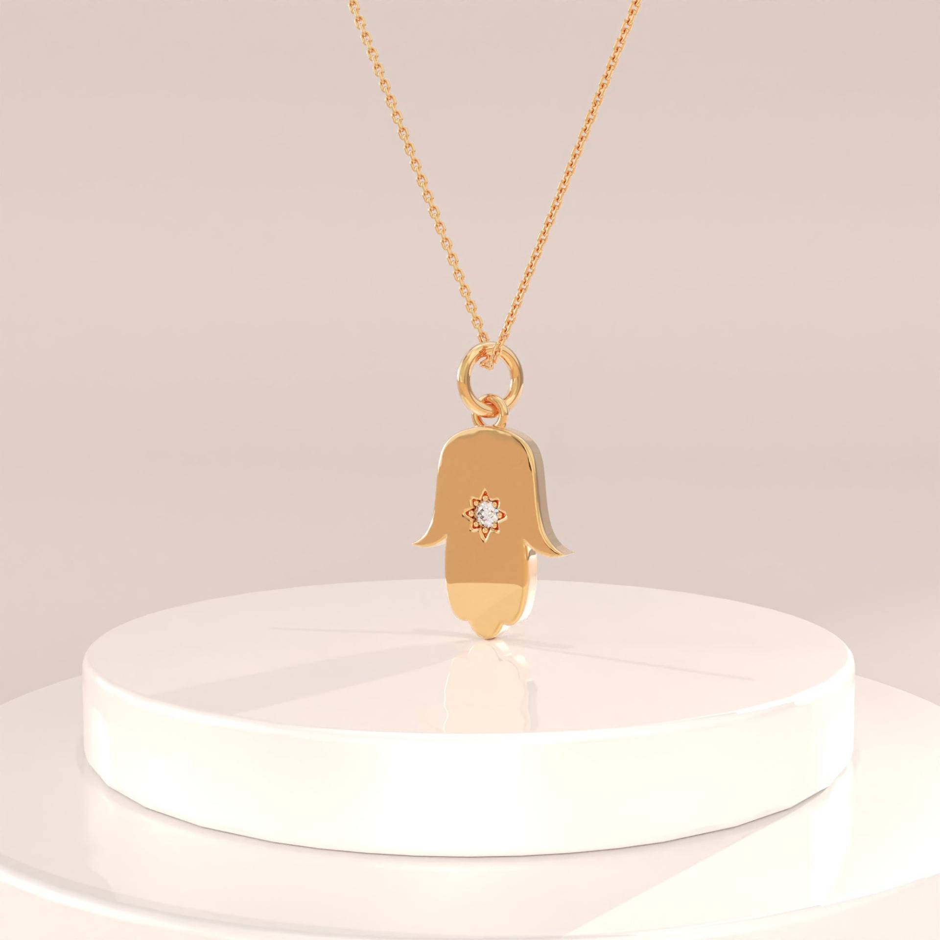 14K Hamsa Hand Anhänger Halskette, Massivgold Der Fatima Anhänger, Minimalist Spiritueller Schmuck Frauen, Glücksbringer, Geschenke Für Sie von BRENNMORE