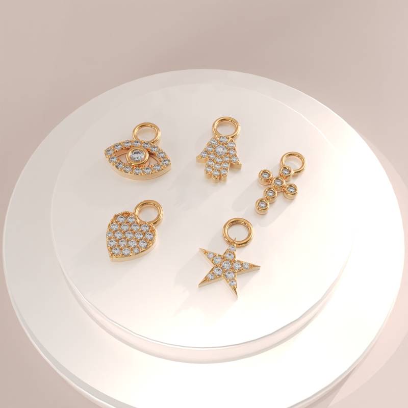 14K Massivgold Charm Ohrringe - Damen Dangle Drops Mit Gedrehten Creolen, Kleinem Stern, Evil Eye, Kreuz, Herz, Hamsa Charms, Schmuck Geschenk 14K Massivgold Charm Ohrringe - Damen Dangle Drops Mit Gedrehten Creolen, Kleinem Stern, Evil Eye, Kreuz, Herz, Hamsa Charms, Schmuck Geschenk von BRENNMORE