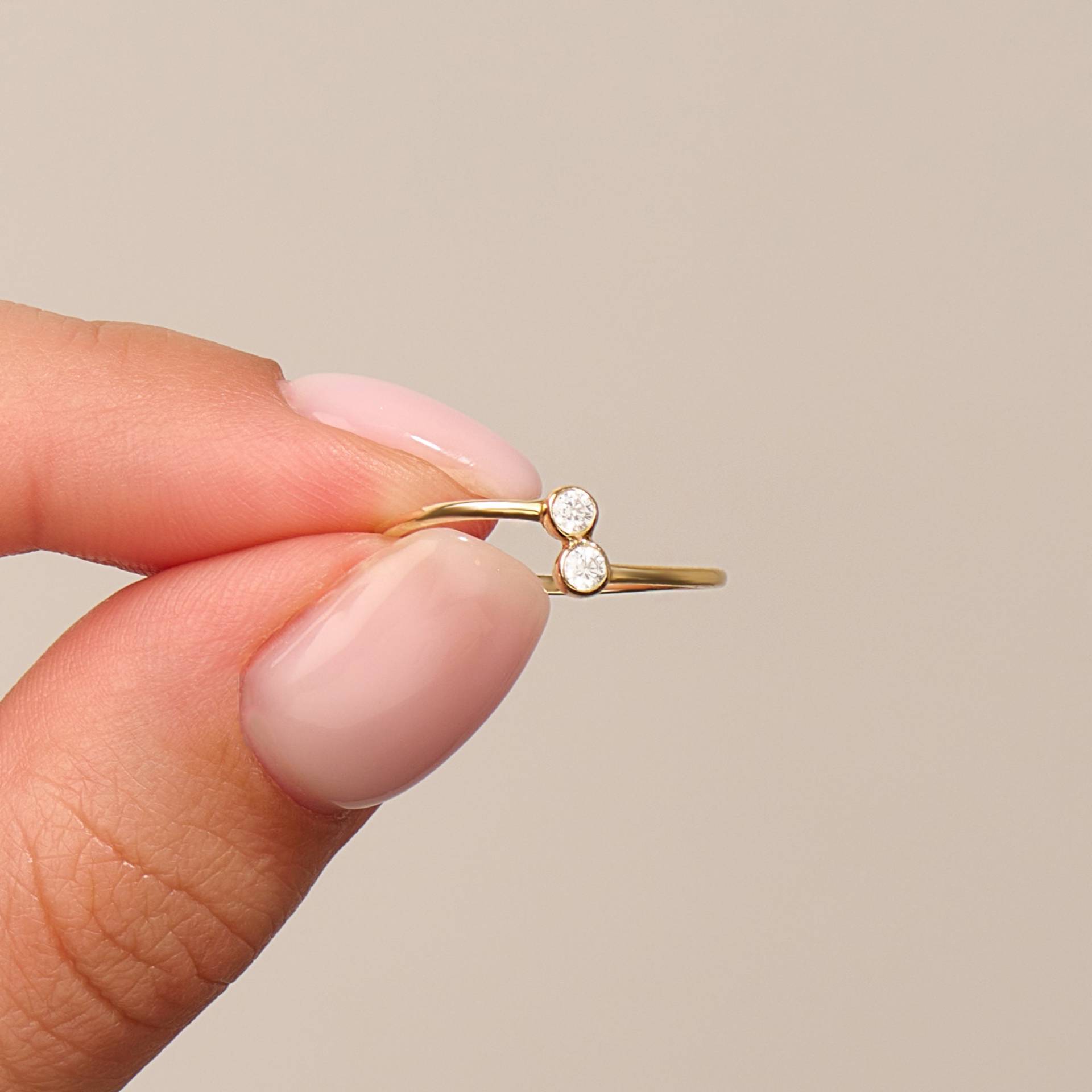 14K Minimalist-Bypass-Ring, Massivem Gold-Doppelstein-Versprechensring, Zierliche Zwei-stein-Spiralring, Basic-Wickelring Für Frauen von BRENNMORE