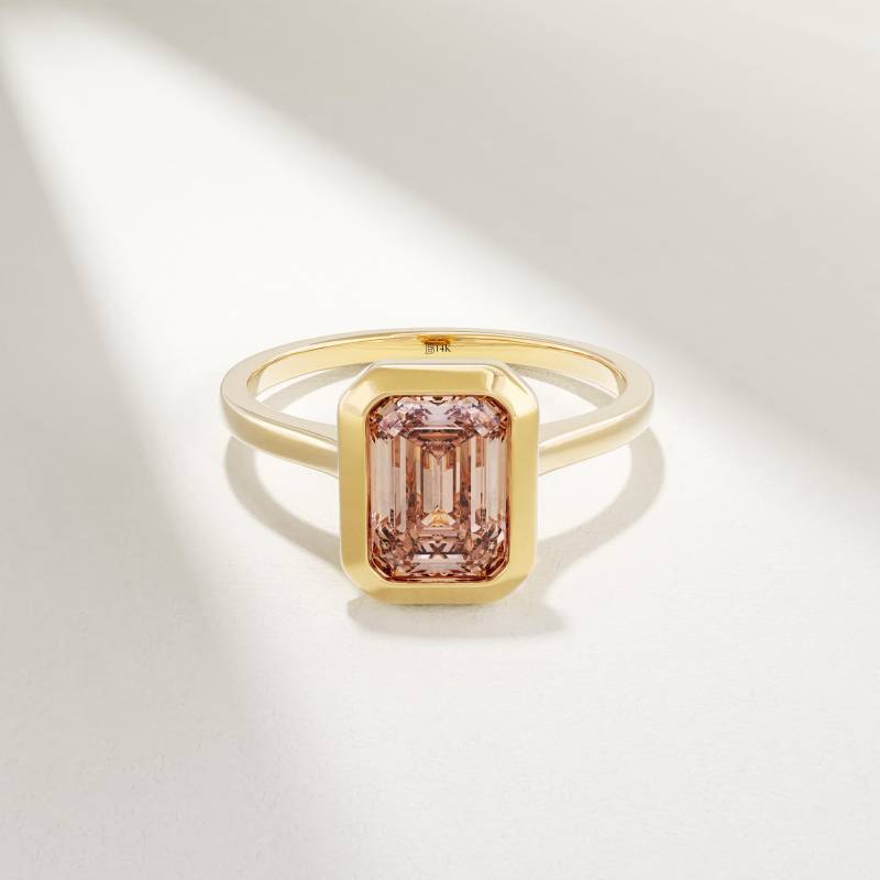 14K Padparadscha Saphir Goldring Für Frauen Lünette Set Pfirsich Solitär Band von BRENNMORE