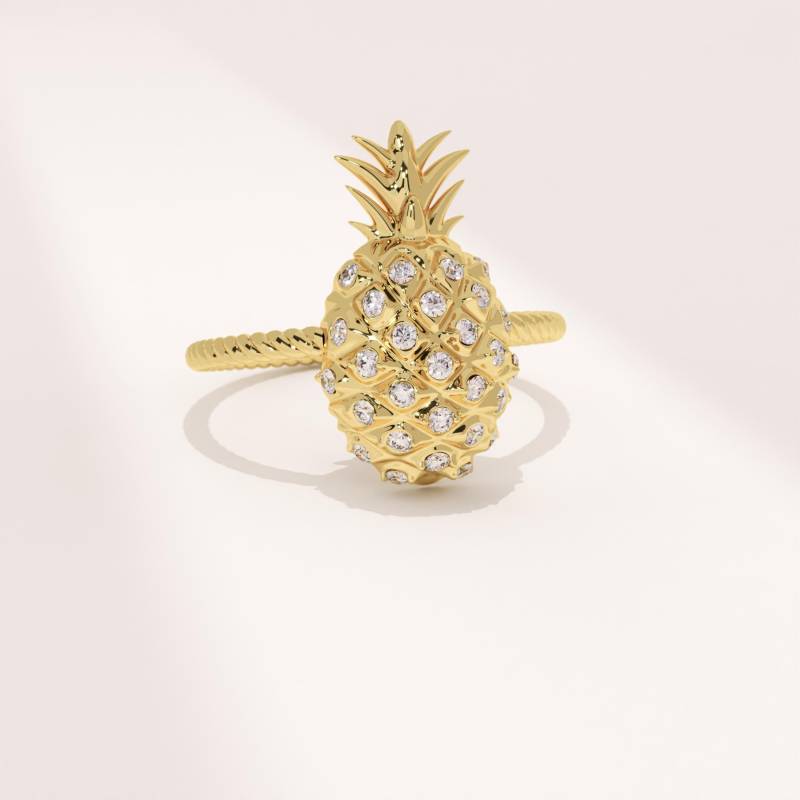 14K Solid Gold Ananas Ring, Minimalist Statement Pinky Ring Frauen, Pave Diamant Frucht Täglich Tragen Geschenk von BRENNMORE