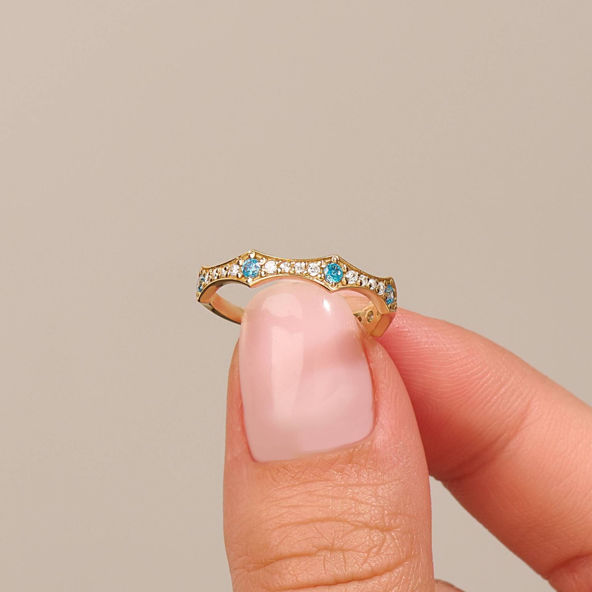 14K Solid Gold Aquamarin Ehering, Vintage Stapelbar Ring Frauen, Pave Halben Eternity Ring, Blauer Edelstein Stapeln Brautring von BRENNMORE