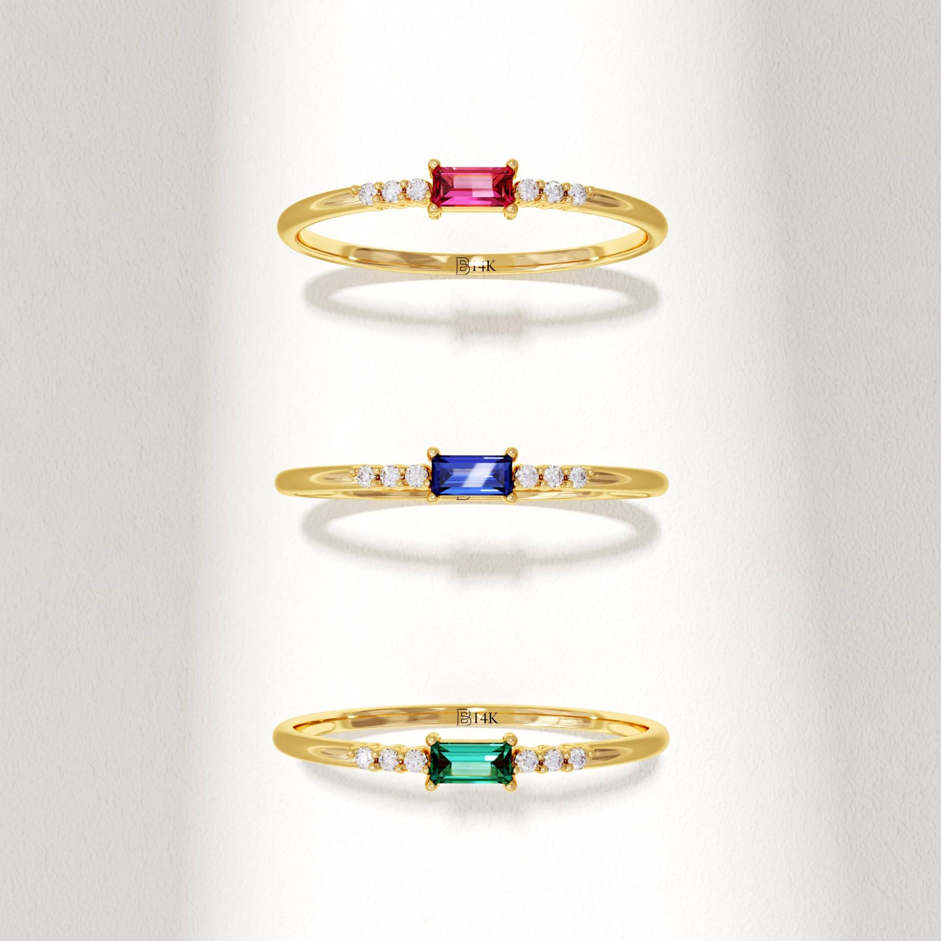 14K Solid Gold Birthstone Ring Für Frauen, Benutzerdefinierte Baguette Stapelbare Band, Personalisierte Zierliche Mutter Ring, Handgemachtes Schmuck 14K Solid Gold Birthstone Ring Für Frauen, Benutzerdefinierte Baguette Stapelbare Band, Personalisierte Zierliche Mutter Ring, Handgemachtes Schmuck von BRENNMORE