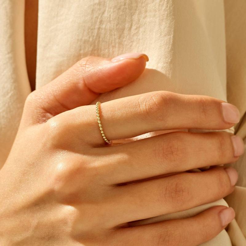 14K Solid Gold Blase Stapelring Für Frauen Zierliche Perlen Ring Minimalist Stapelbar 1 Mm Bandring Schmuck Geschenk Sie von BRENNMORE